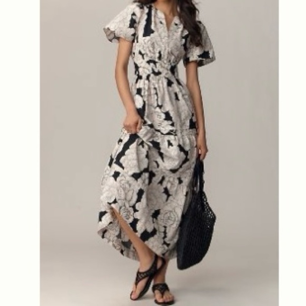 NWOT Anthropologie Somerset Black and White Floral Maxi Dress